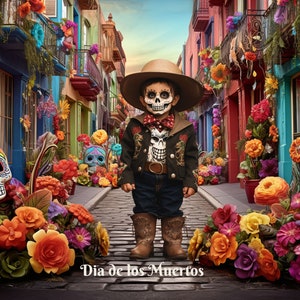 Dia de los Muertos Telón de fondo digital Día de Halloween de los muertos Fotografía Fondo Calaveras de azúcar y caléndulas Imágenes compuestas de Halloween