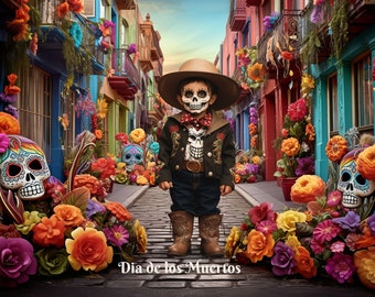 Dia de los Muertos Digital Backdrop Halloween Day of the Dead Photography Background Sugar Skulls and Marigolds Halloween Composite Images