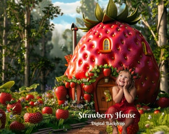 Strawberry House digitale achtergrond Farmer&#39;s House Composietbeelden voor Fruit Fantasy Home Digitale achtergrond voor Candy House Creatieve beelden