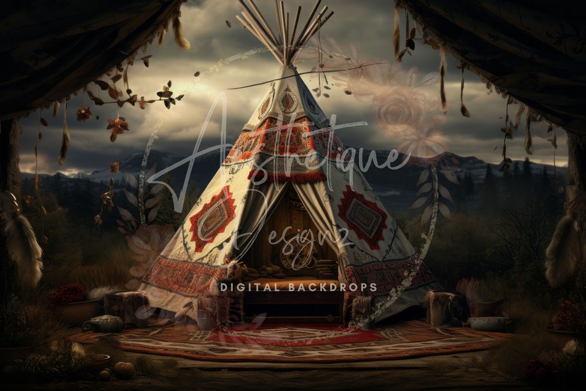 Tipi Native Indian Tent Digital Backdrop Native American Conical Tent ...