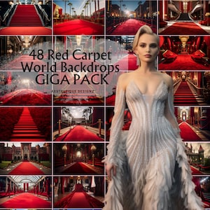 48 Red Carpet Digital Backdrops Hollywood Celebrity Photography Background for Composite Images and Photoshop Overlays, VIP Red Carpet