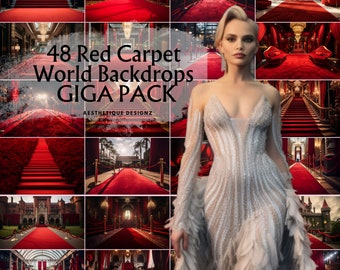 48 Red Carpet Digital Backdrops Hollywood Celebrity Photography Background for Composite Images and Photoshop Overlays, VIP Red Carpet