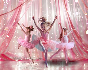 Pink Translucent Curtain Stage Digital Backdrop for Ballerina Stage Composite Images Ballet Dancer Photography Background for Fun Photoshoot