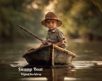 Swamp Boat Digital Backdrop for Small Fishing Boat Photo Background for Muddy Swamp Creative Images Boat in River Composite Overlay