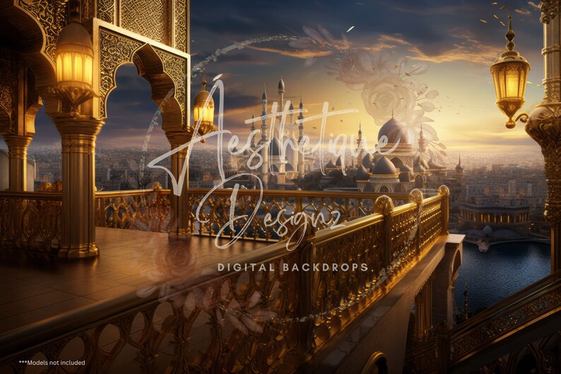 Overlooking Design Backdrop Aladdin's World Digital Backdrop Arabian City Balcony Background ...