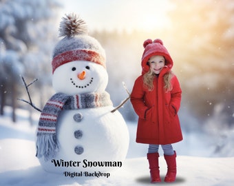 Winter Snowman Digital Backdrop Chilly Winter Background for Snowy Composite Images Happy Snowman Background in Winter Photography