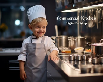 Commercial Kitchen Digital Backdrop Stainless Steel Digital Background Little Chef Photo Background for Creative Composite Images