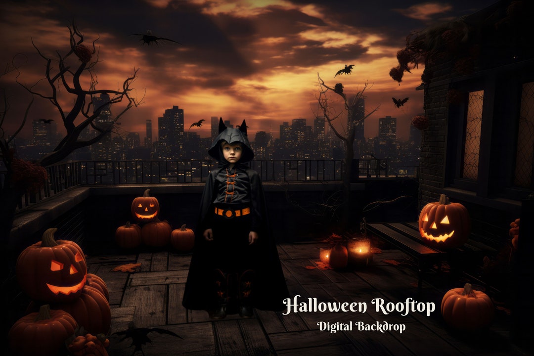 Spooky Rooftops Halloween Rooftop Digital Backdrop Halloween Photo Background Halloween ...