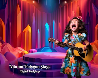 Vibrant Polygon Stage Digital Backdrop for Poetic Stage Composite Images, Podium Stage Photography Background for Fun Creative Photoshoot