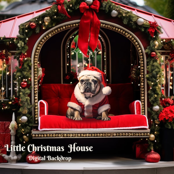 Little Christmas House Digital Backdrop Toddler Christmas Photo Background for Christmas Composite Images  Christmas Dog House Backdrop