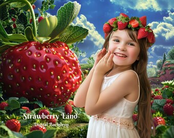 Strawberry Land Digital Backdrop Farmer's House Composite Images for Fruit Fantasy Digital Background for Strawberry Farm Creative Images