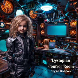 Dystopian Control Room Digital Backdrop for Advanced Future Technology Composite Images for Space Travel Creative Overlay Futuristic Office