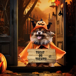 Treat or Treats Digital Backdrop Pet Halloween Photography Backgrounds Witty Dog Cat Halloween Photoshop Background for Halloween Composites