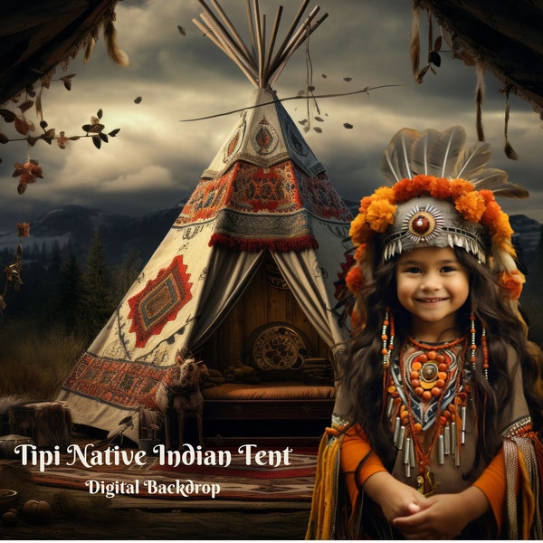 Tipi Native Indian Tent Digital Backdrop Native American Conical Tent Photography Background  for Creative Digital Photos Backdrops