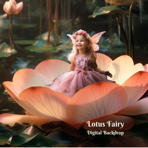 Lotus Fairy Digital Backdrop Fantasy Flower Photo Background Magic Flower Pixie Digital Background Thumbelina on a  Flower Digital Backdrop