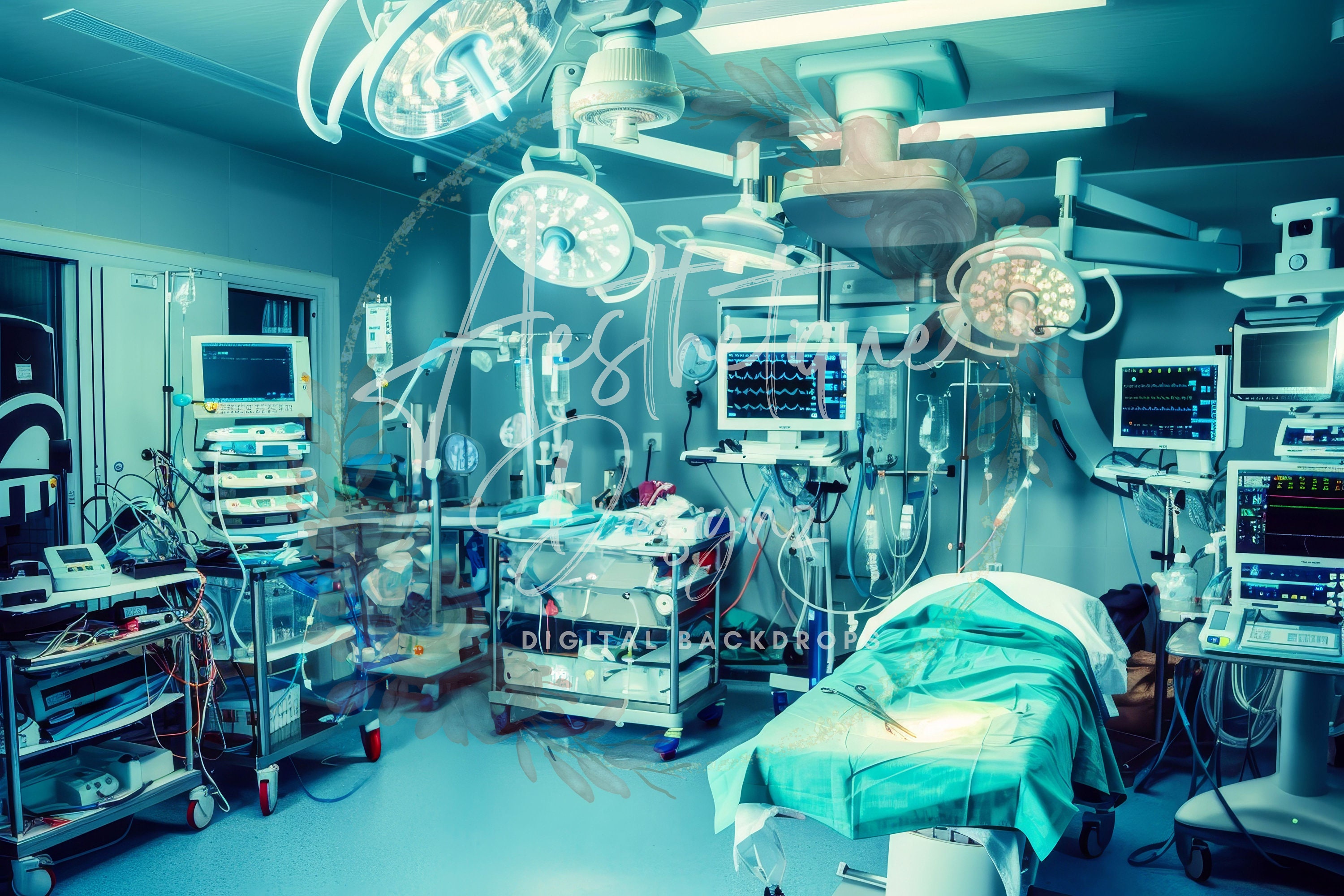 Surgeon's Operating Room Digital Backdrop Medical Operation Background ...