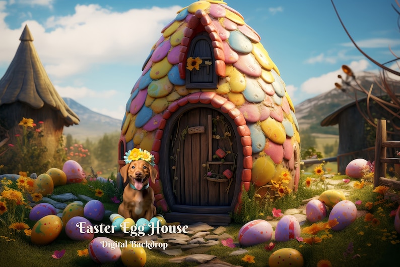 Little Easter Egg House Digital Backdrop for Easter Egg Hunt Composite