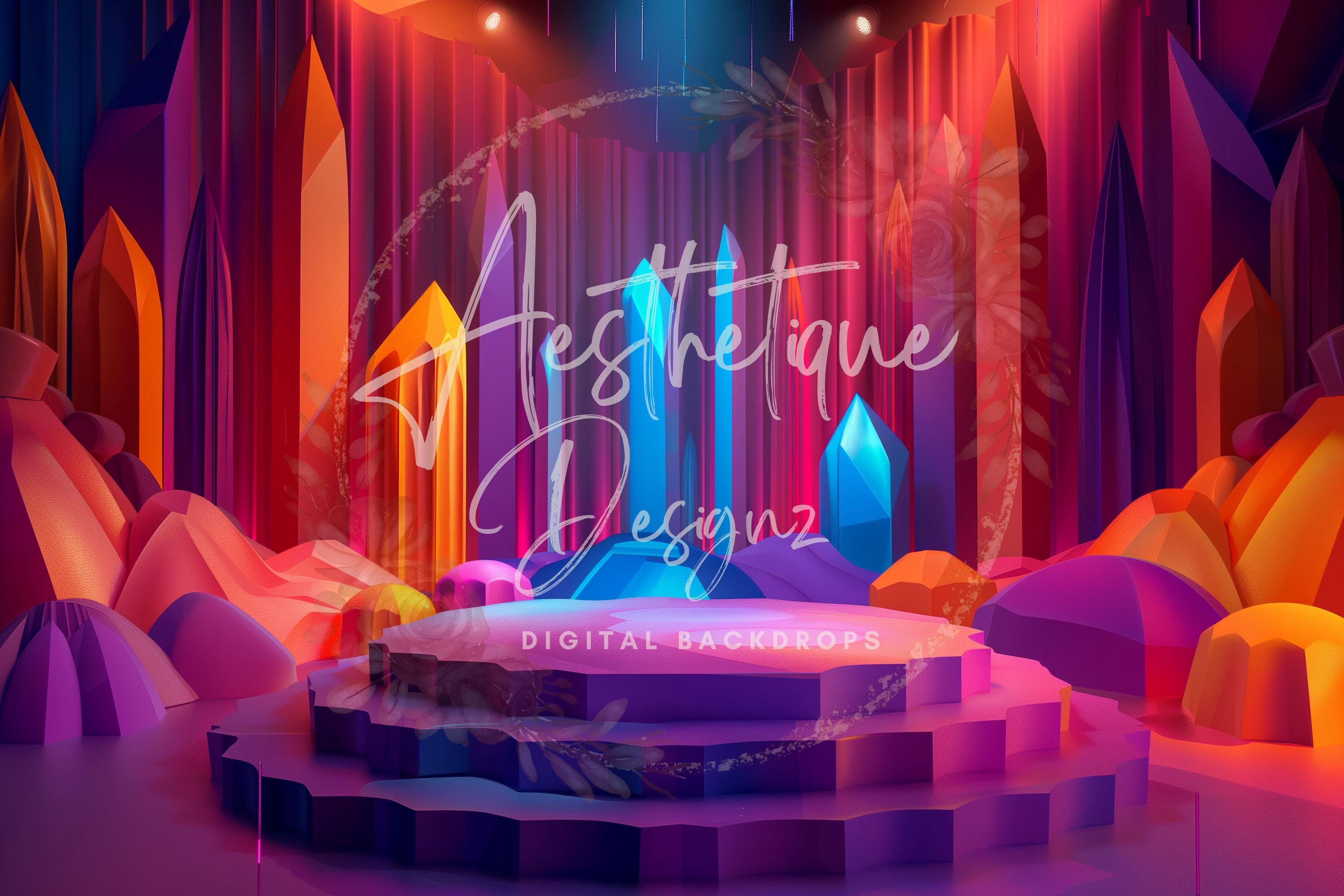 Polygon Stage Vibrant Polygon Stage Digital Backdrop for Poetic Stage Composite ...