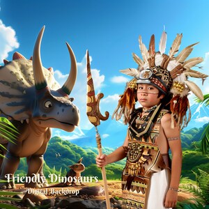 Friendly Dinosaurs Digital Backdrop Triceratops Digital Background for Jurassic Period Dinosaurs Creative Composite Images for Dino Lovers