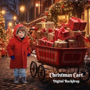 クリスマス カート デジタル背景 キラキラ輝くクリスマス ボケ デジタル背景 プレゼント付きカート 写真背景 祝祭シーズン背景