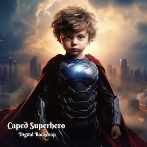 Caped Superhero Digital Backdrop Superkid Digital Photography Backgrounds for Composite Images Powerful Superhero Photo Background