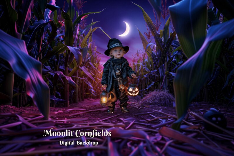 Moonlit Cornfields Digital Backdrop Creepy Tall Grass Digital ...