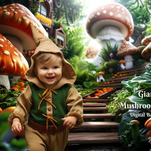 Giant Mushroom Park House Digital Backdrop Magical Fairy Place Photo Background Mushroom Forest Digital Backdrop for Forest Mushroom City