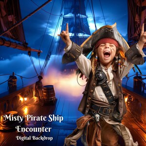 Misty Pirate Ship Encounter Digital Backdrop Der fliegende Holländer Digitaler Hintergrund für gruselige Piratenschiff Kreative Bilder Piratenschiff Schlacht