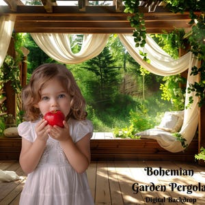 Boho Garten Pergola Digitaler Hintergrund Üppiger grüner Garten Digitaler Hintergrund Brautparty Fotoshooting Bühnenkulissen Süße Paare