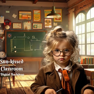 Sun-kissed Classroom Digital Backdrop Old Classroom Composite Overlay for Education Teacher Creative Images Elementary School Backdrop
