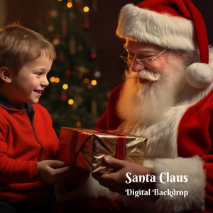 Santa Claus Digital Backdrop Christmas Gift Giving Digital Background Santa Giving Present Photo Backdrop Festive Season Backdrop