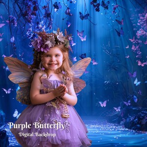 Purple Butterflies Digital Backdrop Fantasy Spotlight Digital Background for Lavender Flowers Lover Creative Composite Images