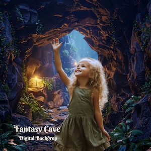 Fantasy Cave Digitaler Hintergrund für skurrile Waldhöhlen-Zusammensetzungsbilder Üppiger Waldhöhlen-Digitalhintergrund für Höhlenforscher-Naturliebhaber