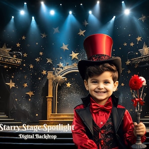 Fondo digital de foco de escenario estrellado Fondo de fotografía de plataforma de mago para escenario de teatro Fondo de imágenes compuestas creativas