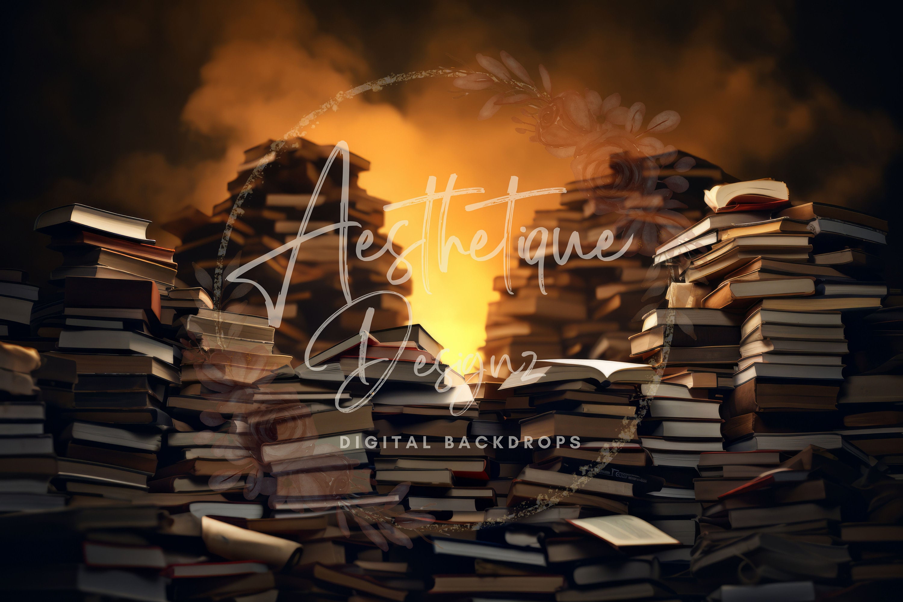 Book Lover's Pile of Books Digital Backdrop Library Books Photography ...