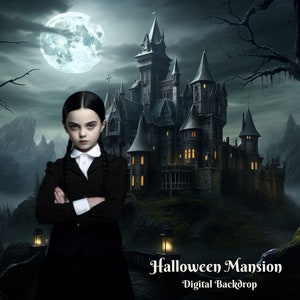Halloween Mansion Digital Backdrop Spooky Black Mansion Digital Background for Halloween Composite Images Creepy  Manor Photo Background