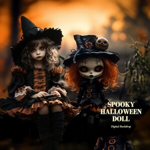 Spooky Halloween Doll Digital Backdrop Haunted Doll on a bench Photography Backgrounds for Composite Images Creepy Photo Background