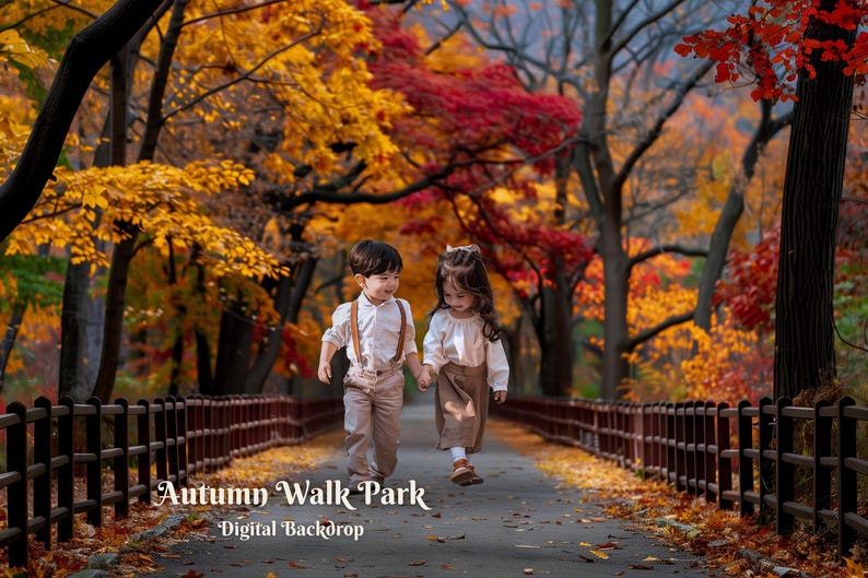 Walk In Backdrop Autumn Walk Park Digital Backdrop Romantic Fall Digital Background for ...