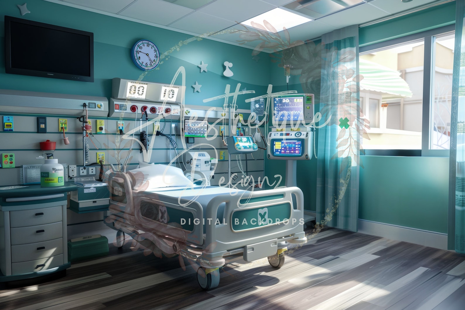 Private Hospital Ward Digital Backdrop Hospital Room Background Medical ...