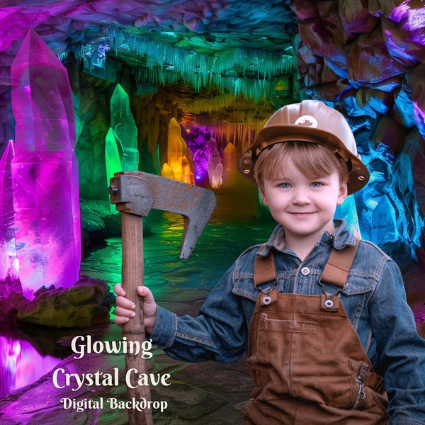 Glowing Crystal Cave Digital Backdrop Crystal Rock Cave Digital Background Crystal Shards Digital Background Calcite Stones Composite Images