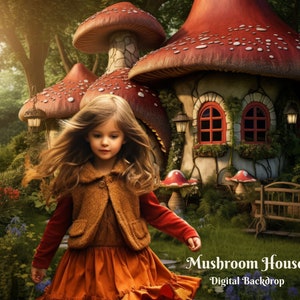 Mushroom House Fantasy Digital Backdrop Fairy Tale Cabin Digital Background for Whimsy Composite Images Shrooms Fantasy Land Background