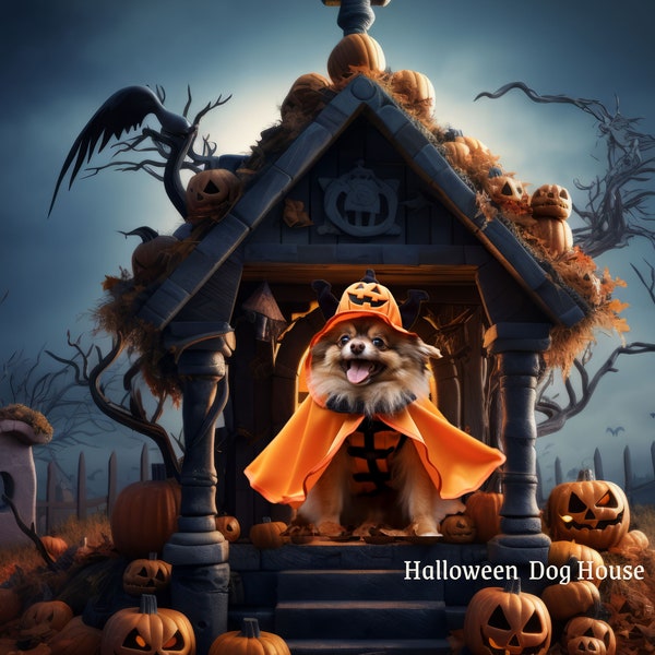 Spooky Dog House Digital Backdrop Puppy Halloween Photography Backgrounds Canine Photography Halloween Theme Spooky Dog Lover Backdrops