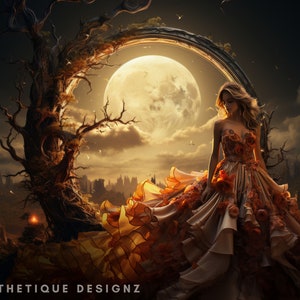 Enigmatic Moon Circle Digital Backdrop Creepy Big Moon Background Gloomy Evening Photoshop Overlays Giant Moon Mysterious Digital Backdrops