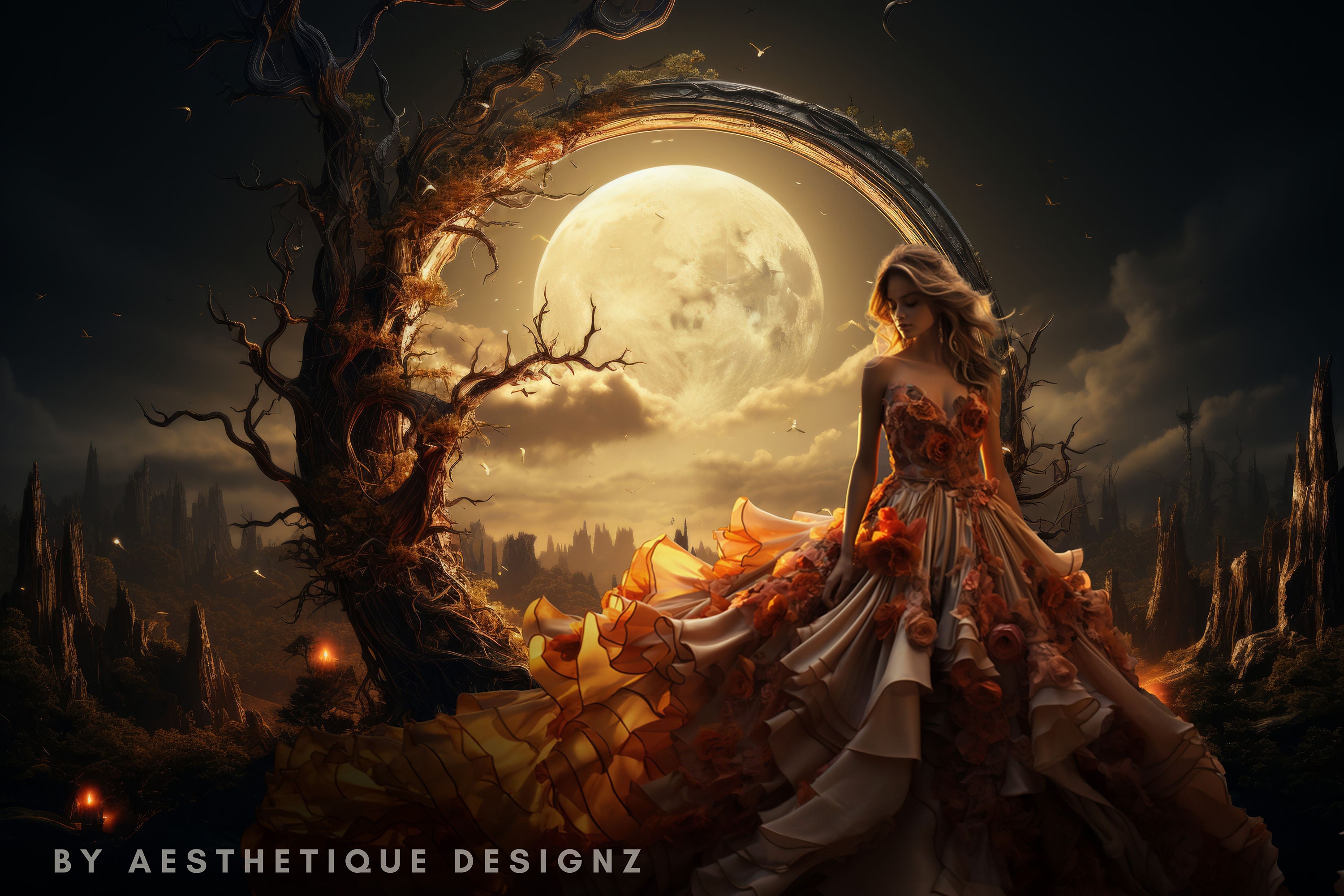 Moon Distressing Background Enigmatic Moon Circle Digital Backdrop Creepy Big Moon Background ...