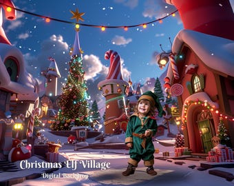 Christmas Elf Village Digital Backdrop Winter Wonderland Digital Background for Snowy Festive Village Composite Image Winter Fantasy City
