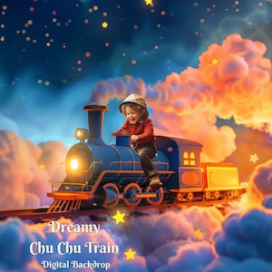 Dreamy Chu Chu Train Digital Backdrop for Train above the Clouds Composite Image for Whimsical Train Railway Digital Background