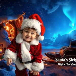 Santa&#39;s Sleigh Digital Background Christmas Presents Photography Background Fun Santa Claus Background for Christmas Composite Image