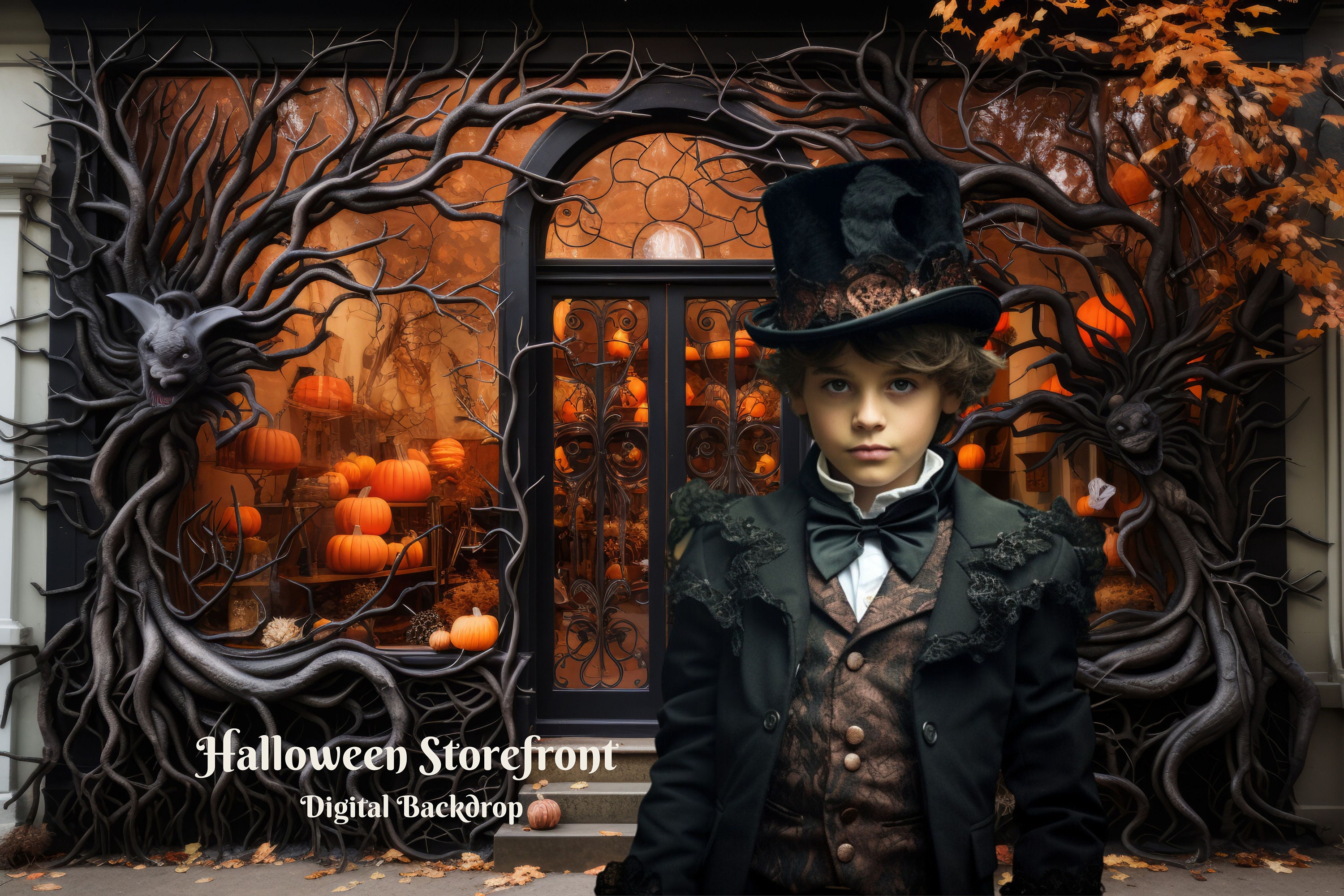 Halloween Storefront digitale achtergrond Spooky Shop digitale achtergrond voor Halloween Composiet achtergrond Halloween stad foto achtergrond