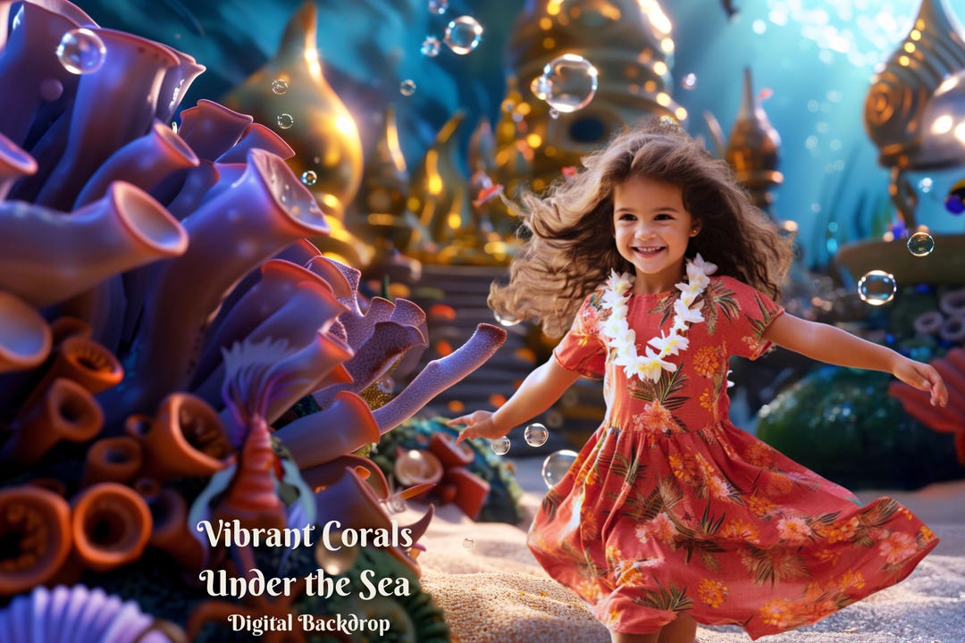 Vibrant Corals Under the Sea Digital Backdrop Mermaid Underwater ...