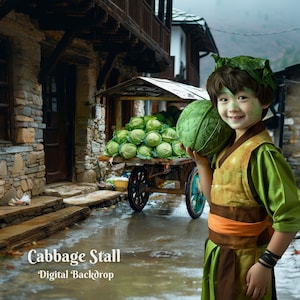 Cabbage Stall Digital Backdrop Vegetable Stand Digital Background for Cabbage Merchant Creative Composite Images for Cabbage Cart Backdrops